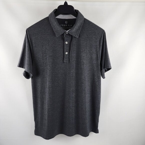 Free Fly Pullover Mens Large Charcoal Gray S/S Comfort Polo - Picture 1 of 6